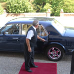 Yorkshire Wedding Cars - Royal Blue Bentley Turbo RL, venue arrival. Based near Harrogate, North Yorkshire